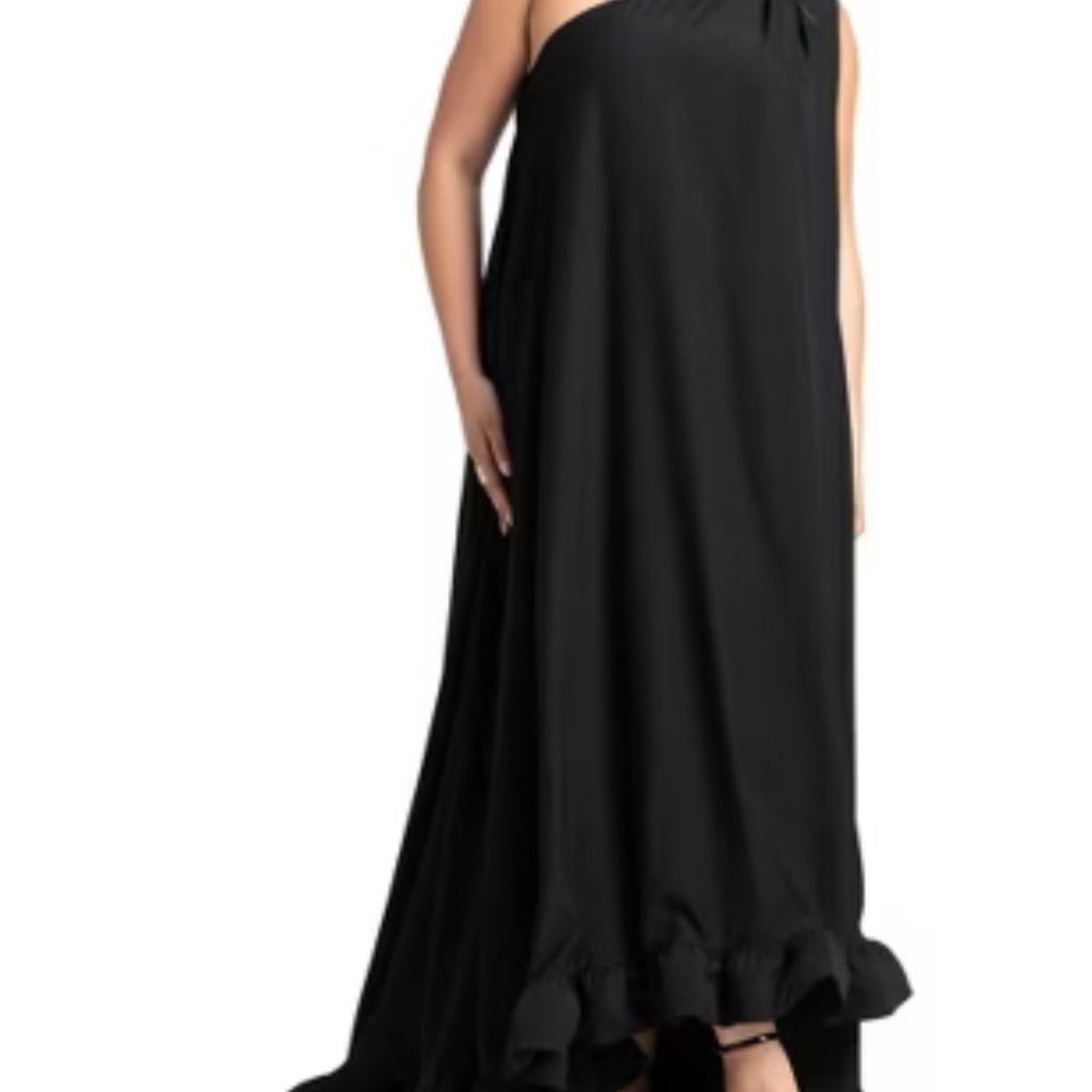 Eloquii Black One Shoulder Dress with Ruffled Hem